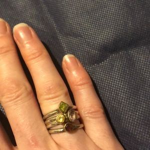 Silver and crystal stacked rings